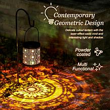 Glitzhome 2-pc. Solar Lantern, LED Light, Laser Plate, Stake Hook