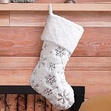 Glitzhome 2-pk 21" White Plush Snowflake Christmas Stocking