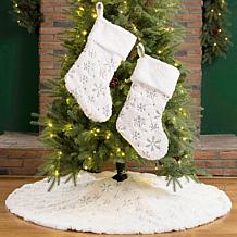 Glitzhome 2-pk Plush Christmas Stockings with Snowflakes / Tree Skirt