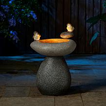 Glitzhome 20.75" Faux Stone Polyresin Outdoor Birdbath w/Pump, LED
