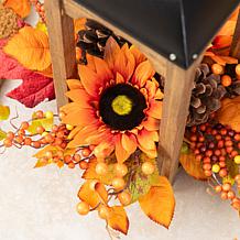 Glitzhome 20"H Fall Sunflower, Pinecone & Berry Lantern Centerpiece