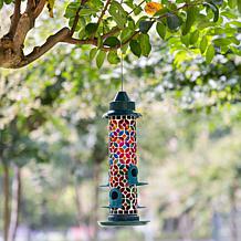 Glitzhome 20''H Glass Tall Hanging Multi-Color Mosaic Birdfeeder