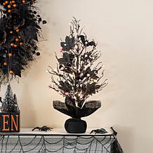 Glitzhome 20"H Lighted Pink Halloween Berries Table Tree
