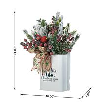 Glitzhome 21" Christmas Pine Needle & Berry Ribbon Centerpiece