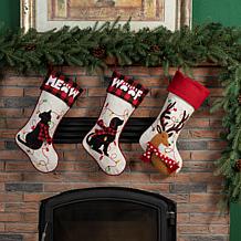 Glitzhome 21" L LED Embroidered Linen Cat Christmas Stocking