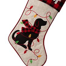Glitzhome 21" L LED Embroidered Linen Dog Christmas Stocking