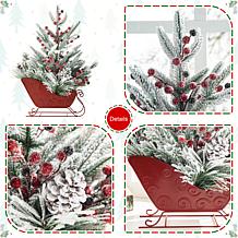 Glitzhome 21" Red Christmas Sleigh Frosted Floral Centerpiece
