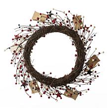 Glitzhome 22" Patriotic Americana Flag and Berry Wreath