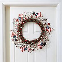 Glitzhome 22" Patriotic Americana Flag and Berry Wreath
