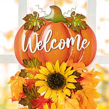 Glitzhome 22.5in. H Fall Metal Pumpkin and Sunflower Swag Wall Decor