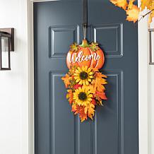 Glitzhome 22.5in. H Fall Metal Pumpkin and Sunflower Swag Wall Decor