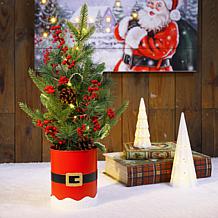 Glitzhome 22in H Lighted Santa Belt Potted Table Tree