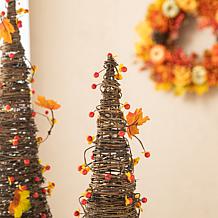 Glitzhome 24" 2-pc. Fall Rattan Berries and Maple Leaves Table Tree