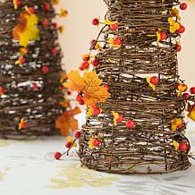 Glitzhome 24" 2-pc. Fall Rattan Berries and Maple Leaves Table Tree