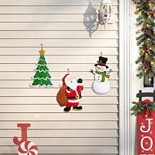 Glitzhome 24" 3-pc Metal Santa, Snowman, Tree Yard Stake or Wall Decor