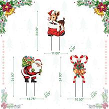 Glitzhome 24" 3pc. Metal Santa, Reindeer, Candy Cane Yard Stake
