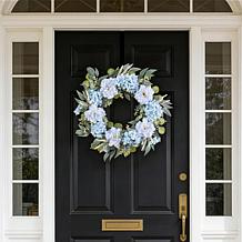Glitzhome 24" Blue Peony & Hydrangea Floral Wreath with Hanger