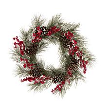 Glitzhome 24" D Flocked Pinecone and Berry Wreath