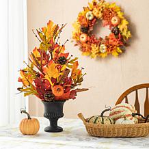 Glitzhome 24" Fall Maple Leaf Urn Table Tree