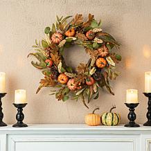 Glitzhome 24" Fall Pumpkin Leaf Floral Wreath