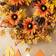 Glitzhome 24" Fall Sunflower, Maple Leaf and Berry Wreath
