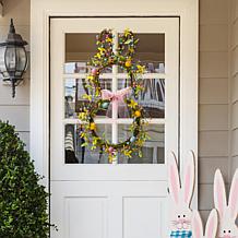 Glitzhome 24.5" H Easter Bunny Shaped Wreath w/ Eggs, Satin Ribbon Bow