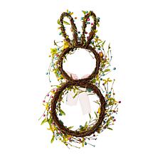 Glitzhome 24.5" H Easter Bunny Shaped Wreath w/ Eggs, Satin Ribbon Bow