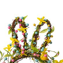 Glitzhome 24.5" H Easter Bunny Shaped Wreath w/ Eggs, Satin Ribbon Bow