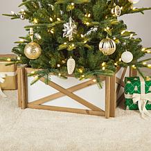 Glitzhome 24.5" Natural and White Wooden Tree Collar