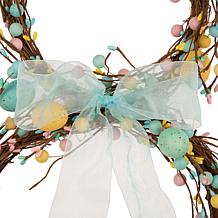 Glitzhome 24.5in H Easter Bunny Shaped Wreath with Eggs and Satin R...