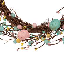 Glitzhome 24.5in H Easter Bunny Shaped Wreath with Eggs and Satin R...