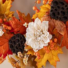 Glitzhome 24"D Fall Lotus, Lotus Pod and Berry Wreath w/ Hanger