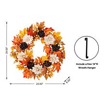 Glitzhome 24"D Fall Lotus, Lotus Pod and Berry Wreath w/ Hanger