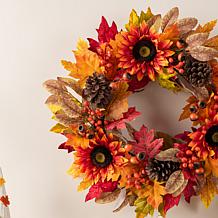 Glitzhome 24"D Fall Sunflower, Pinecone and Berry Wreath