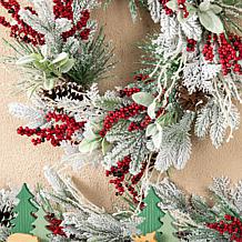Glitzhome 24"D Flocked Pinecone & Berry Christmas Wreath