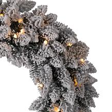Glitzhome 24in D Pre-Lit Snow Flocked Christmas Wreath LED Lights