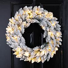 Glitzhome 24in D Pre-Lit Snow Flocked Christmas Wreath LED Lights