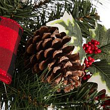 Glitzhome 24in D Snow Berry Twig Ball Pinecone Holly Pine Wreath