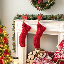 Glitzhome 24in. H Knitted Polyester Christmas Stocking w/ Pom Pom Ball