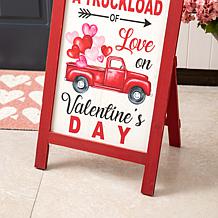 Glitzhome 24in H Valentine's Wooden Truck Porch Sign or Standing Decor