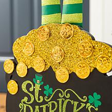 Glitzhome 24in H Wooden St. Patrick's Leprechaun Gold Porch Decor