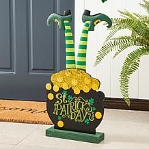 Glitzhome 24in H Wooden St. Patrick's Leprechaun Gold Porch Decor