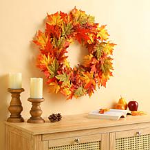 Glitzhome 24in.D Fall Lighted Maple Leaves Wreath