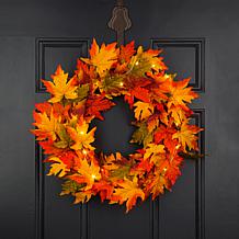 Glitzhome 24in.D Fall Lighted Maple Leaves Wreath