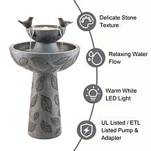Glitzhome 26"H Two-Tier Birdbath Outdoor Fountain with LED Light