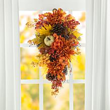 Glitzhome 27" Fall Dahlia Pumpkin, Leaf and Berry Swag