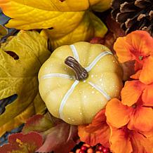 Glitzhome 27" Fall Dahlia Pumpkin, Leaf and Berry Swag