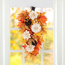 Glitzhome 28" Fall Lotus, Lotus Pod & Berry Swag w/ Wreath Hanger