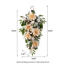 Glitzhome 28" Floral Teardrop with Peach Dahlias and Green Leaves