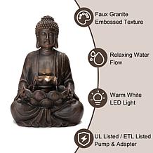 Glitzhome 28.25" Polyresin Buddha Outdoor Fountain w/ Pump and LED